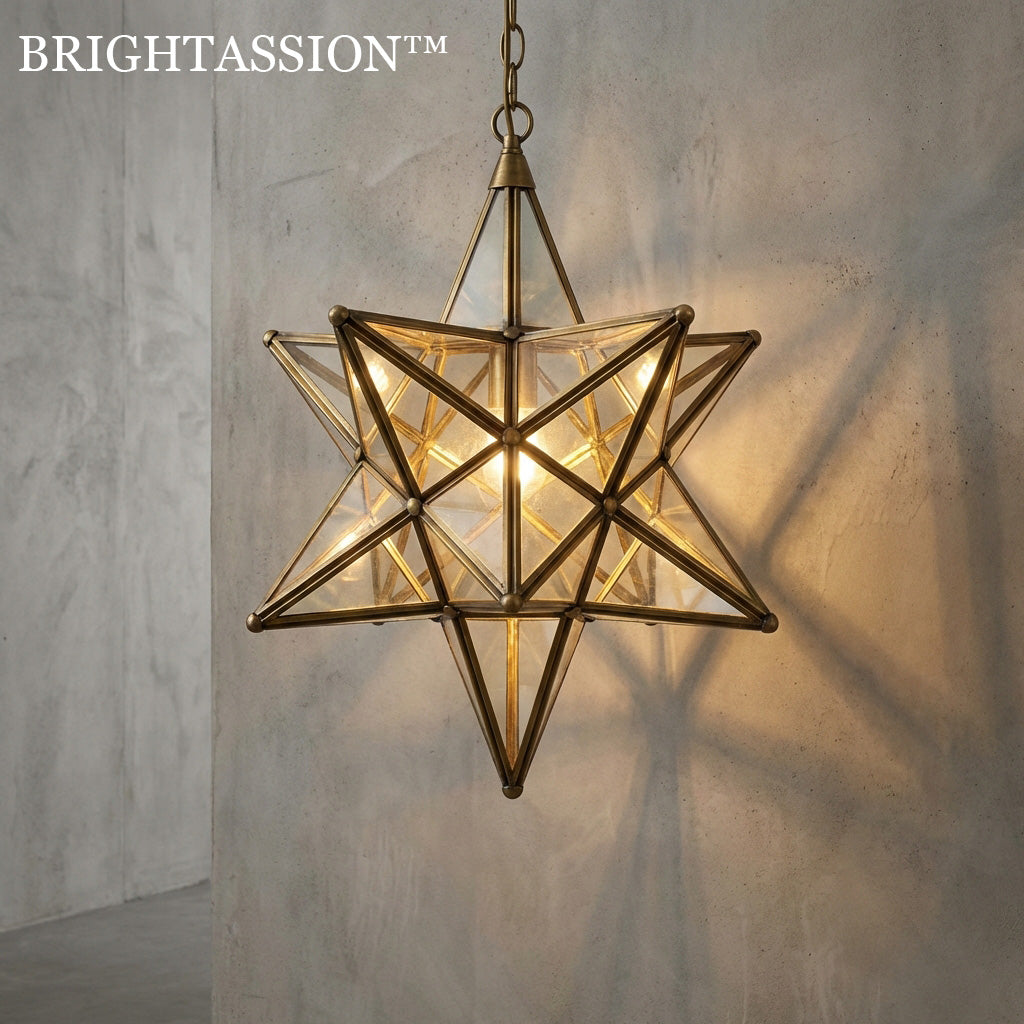 🌟 Brightassion™ THE ASTRAL-VAULT POLYHEDRON PENDANT - "Do not merely light a room; weave it. By trapping a singular star within a cage of clear glass and forged brass, we transform blank walls into a dynamic canvas of shadow and golden geometry."