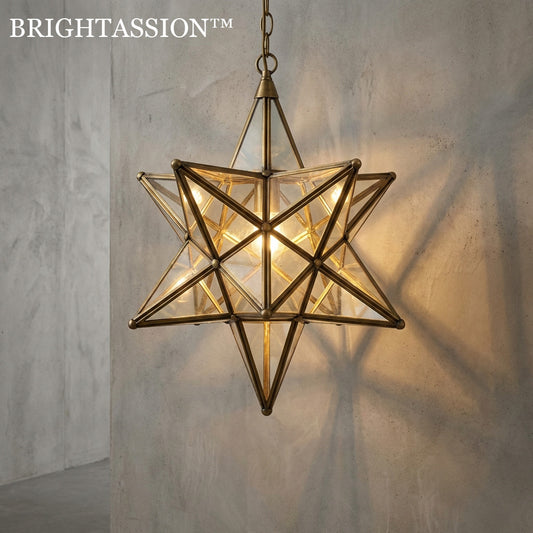 🌟 Brightassion™ THE ASTRAL-VAULT POLYHEDRON PENDANT - "Do not merely light a room; weave it. By trapping a singular star within a cage of clear glass and forged brass, we transform blank walls into a dynamic canvas of shadow and golden geometry."